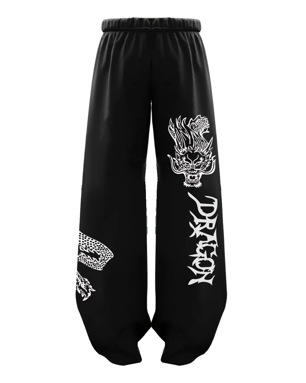 White Dragon Flame Baggy Pants – Bold Eastern-Inspired Streetwear